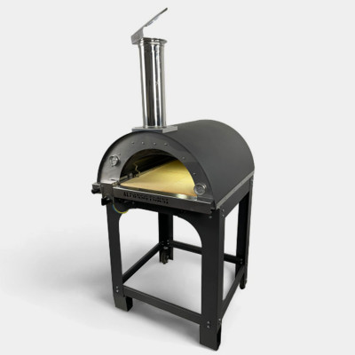 Forno a legna/gas ALFONSO 4 PIZZE IBRIDO CON CARRELLO