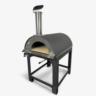 Forno a gas/legna ALFONSO 6 PIZZE IBRIDO CON CARRELLO