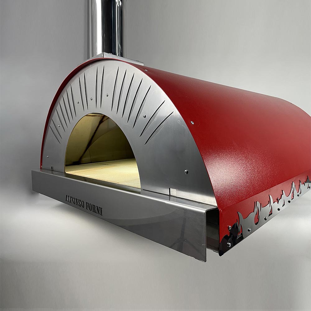 Forno a legna Alfonso 10 Pizze Professional in acciaio inox tetto rosso