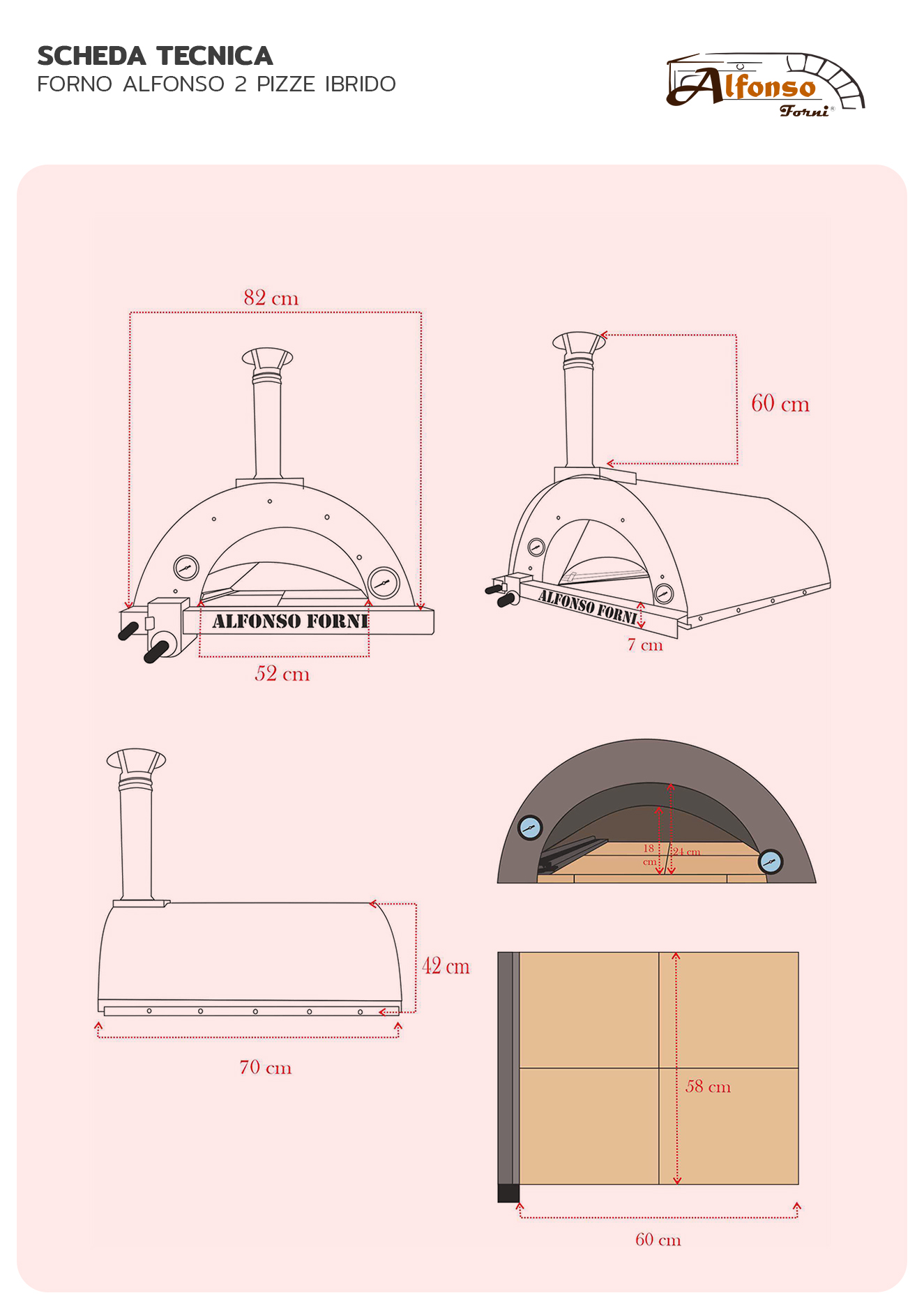 Scheda tecnica Forno a legna Alfonso 2 Pizze