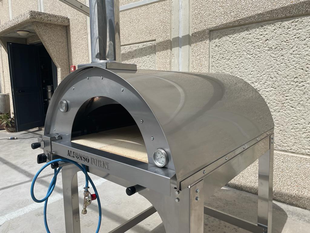 Alfonso 6 Pizze Ibrido: Il Miglior Forno a Gas Legna con Tetto e Carrello  in Inox, Prestazioni Eccellenti per Cucina e Versatili