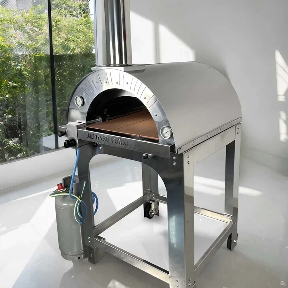 Forno ibrido a legna/gas Alfonso 4 Pizze con carrello