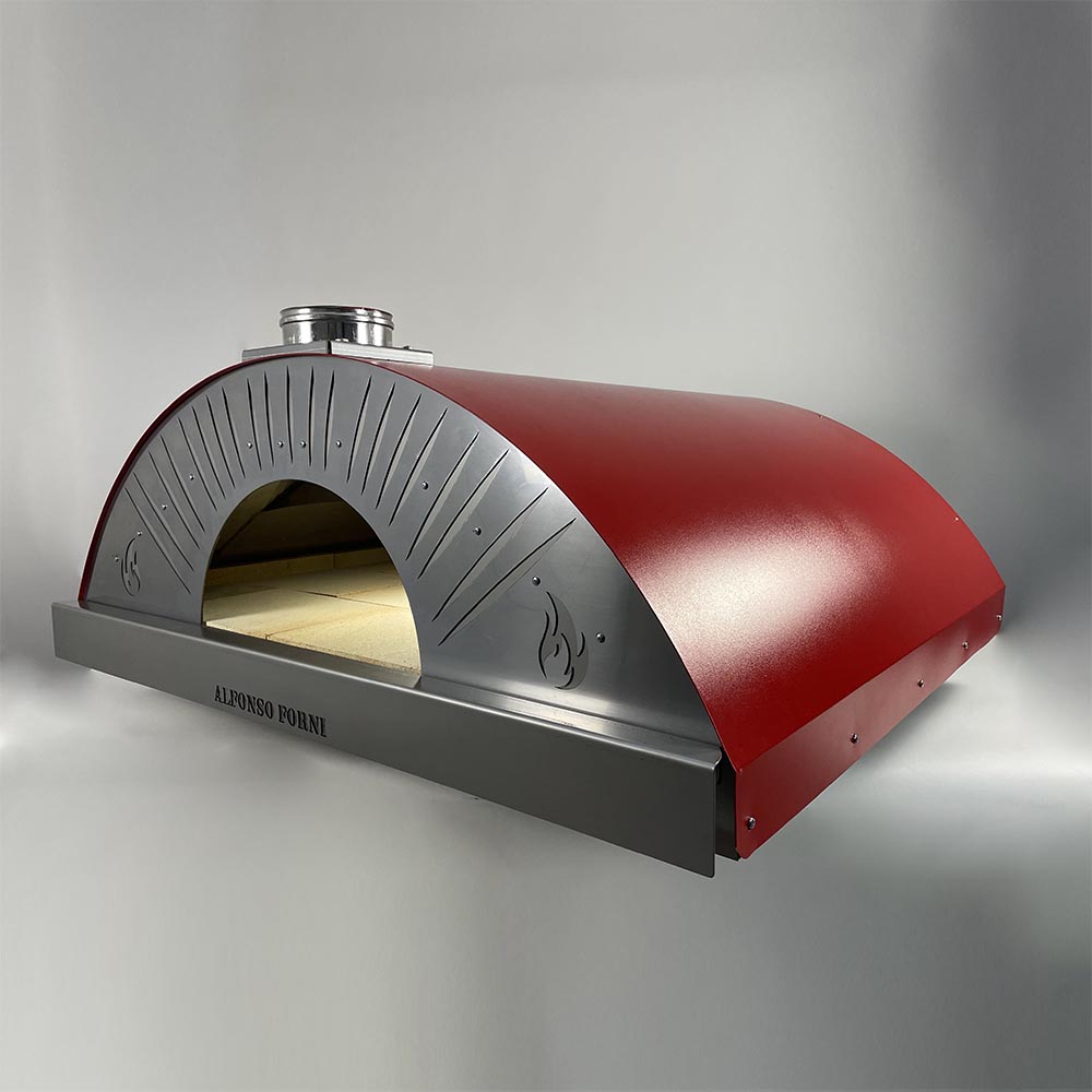 Forno a legna Alfonso 12 Pizze Professional in acciaio inox tetto rosso